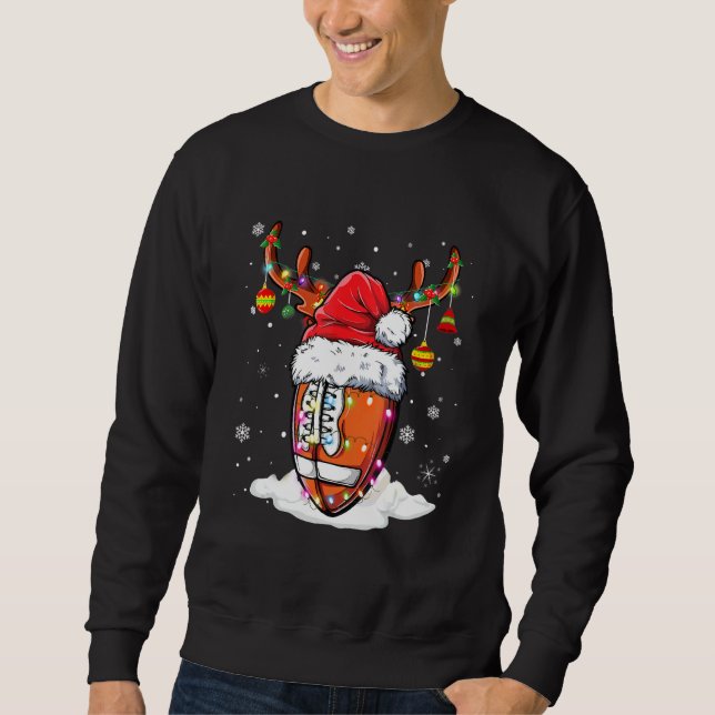Football Ball Santa Hat Reindeer Christmas Lights  Sweatshirt (Front)