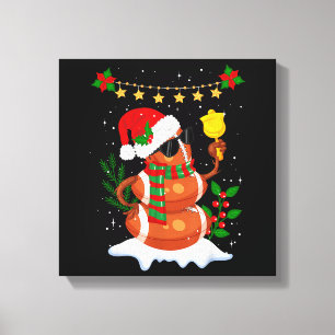 Football ball Snowman Santa Hat Merry Christmas Canvas Print