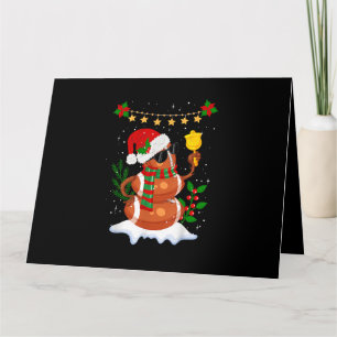 Football ball Snowman Santa Hat Merry Christmas Card