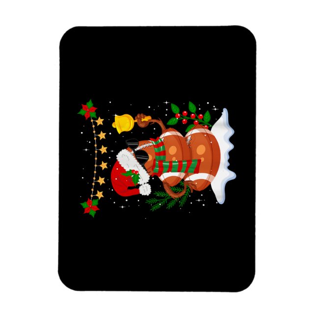 Football ball Snowman Santa Hat Merry Christmas Magnet (Vertical)