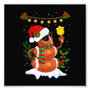 Football ball Snowman Santa Hat Merry Christmas Photo Print