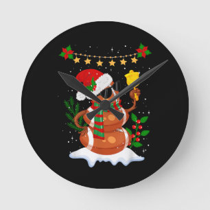 Football ball Snowman Santa Hat Merry Christmas Round Clock