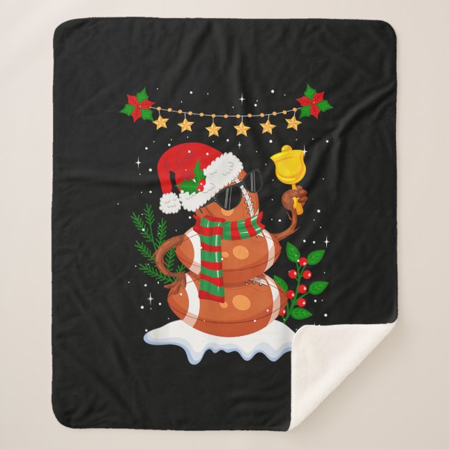 Football ball Snowman Santa Hat Merry Christmas Sherpa Blanket (Front)
