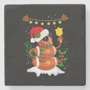 Football ball Snowman Santa Hat Merry Christmas Stone Coaster