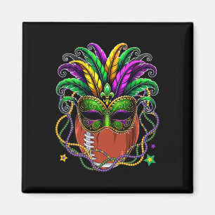Football Ball Wearing Mardi Gras Masked Beads Funn Magnet