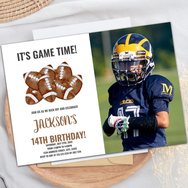 Football Balls Birthday Invitation with Photo (Football Balls Football Birthday Invitations photo)