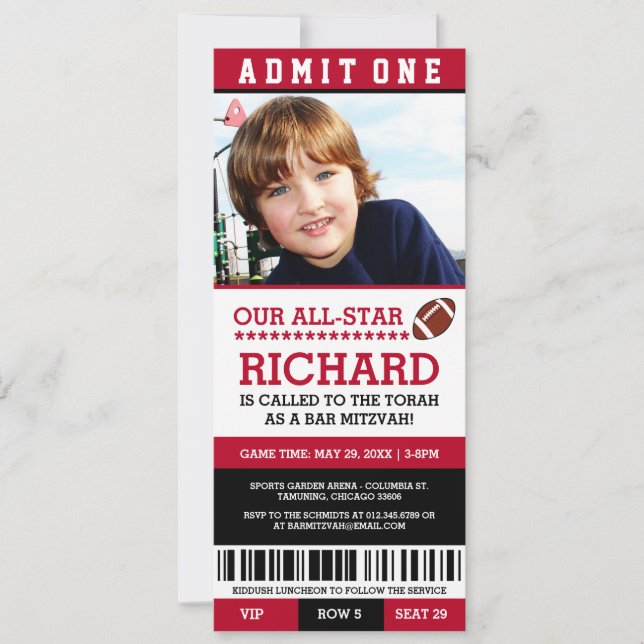 Football Bar Mitzvah Invites (Front)