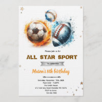 Football baseball and soccer party Invitation 