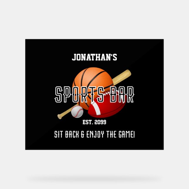 Football Baseball Basketball Sports Bar Acrylic Sign (Front)