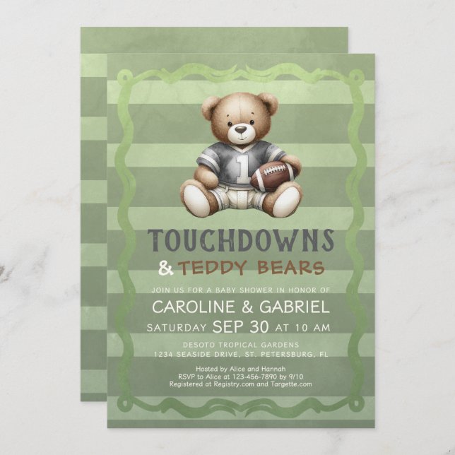 Football Bear Baby Shower Invitation (Front/Back)