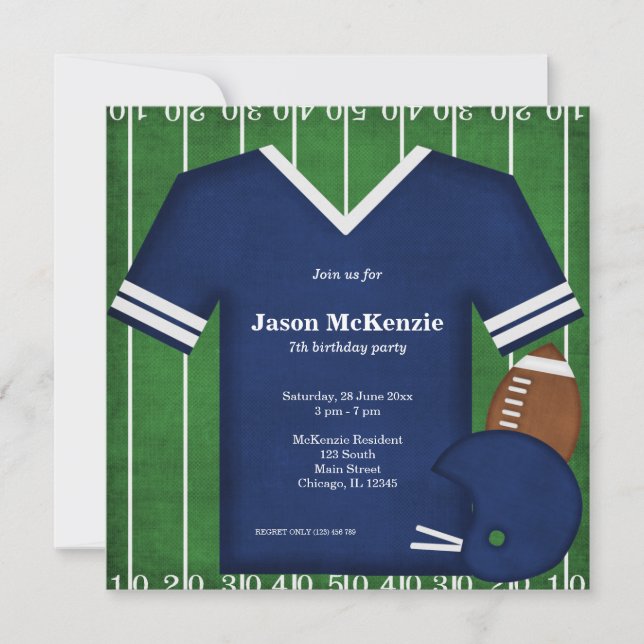 Football Birthday (Blue) Invitation (Front)