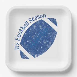 Football Birthday Blue White Paper Plate