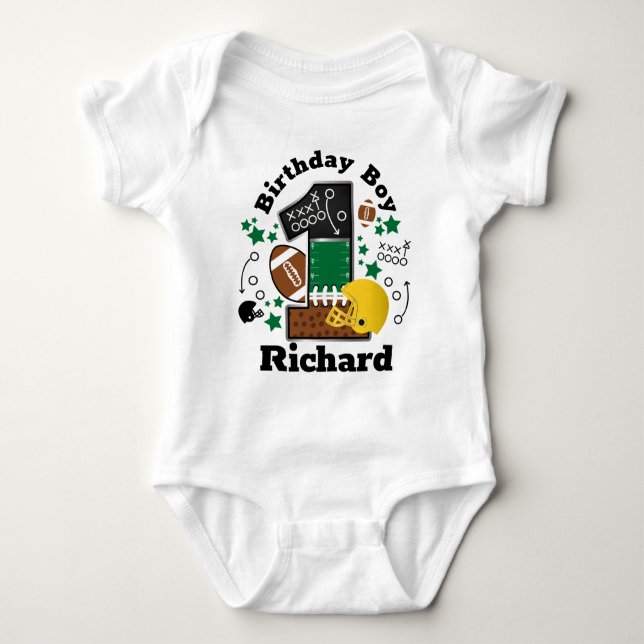 Football Birthday Boy Sports First Birthday Baby Bodysuit (Front)