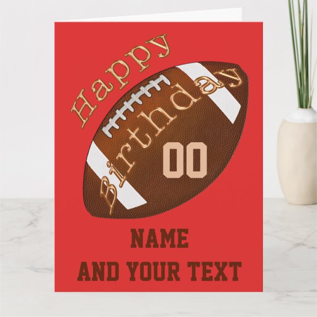 Football Birthday Card with NAME, NUMBER, MESSAGE (Front)