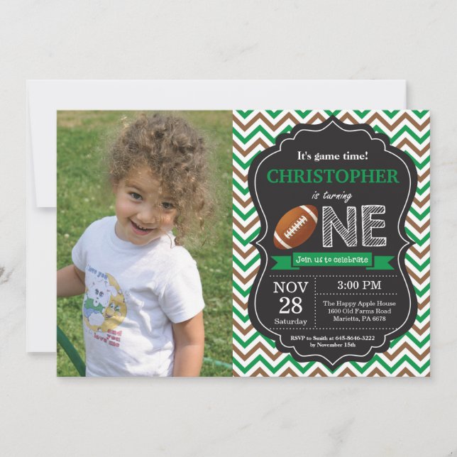 Football Birthday Invitation 1st Birthday Party (Front)