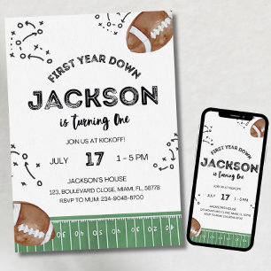 Football Birthday Invitation, First Year Down,Foot Invitation