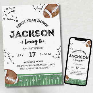 Football Birthday Invitation, First Year Down,Foot Invitation
