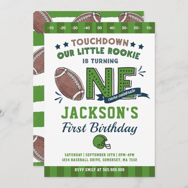 Football Birthday Invitation Football 1st Birthday (Front/Back)