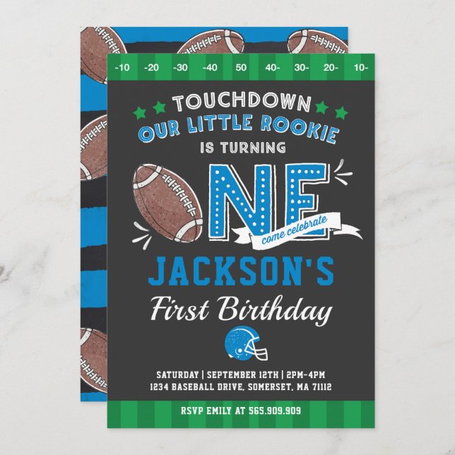 Football Birthday Invitation Football 1st Birthday (Front/Back)