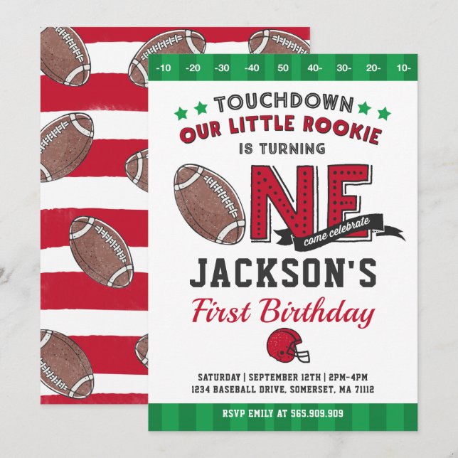 Football Birthday Invitation Football 1st Birthday (Front/Back)