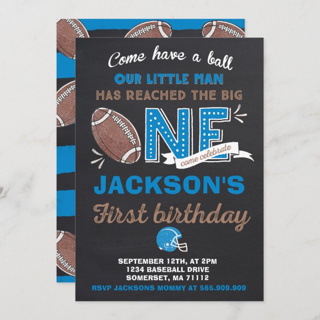 Football Birthday Invitation Football 1st Birthday (Front/Back)