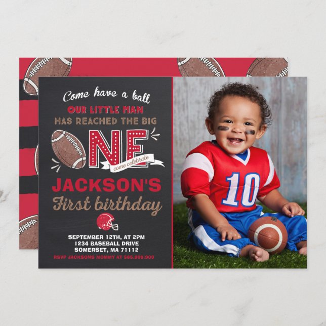 Football Birthday Invitation Football 1st Birthday (Front/Back)