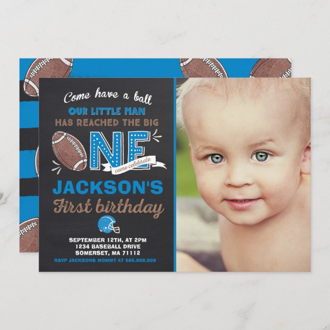 Football Birthday Invitation Football 1st Birthday (Front/Back)