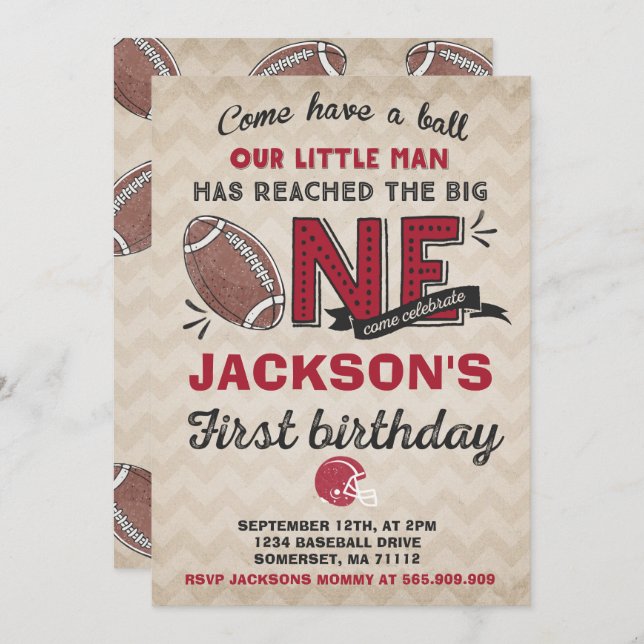 Football Birthday Invitation Football 1st Birthday (Front/Back)