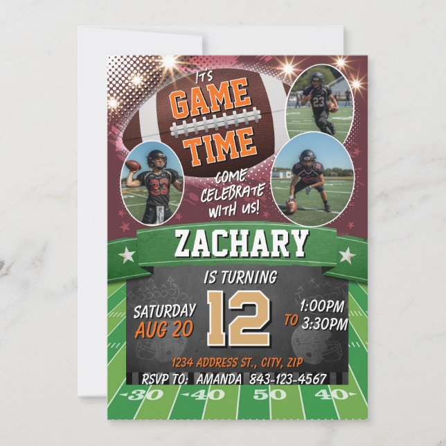 Football Birthday Invitation with photos (Front)