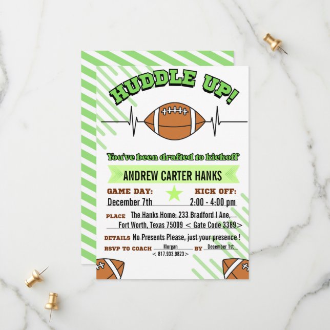 Football Birthday Invitations For Boys Huddle up ! (Front/Back In Situ)