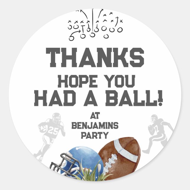 Football Birthday Party Thank You Favour Classic Round Sticker (Front)