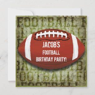 Football Birthday Party Vintage Green Grunge Invitation