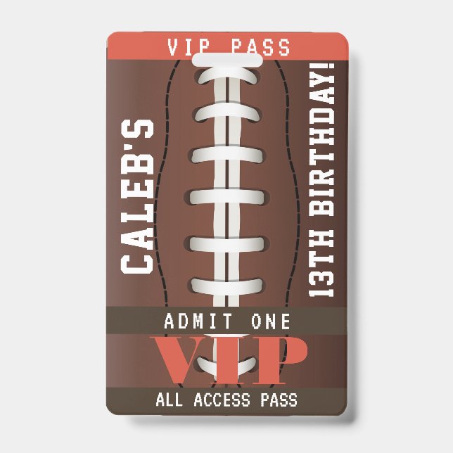 Football Birthday Party VIP Pass Badge ID Badge (Front)
