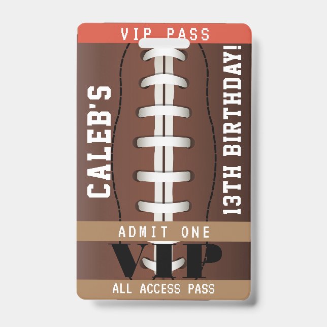 Football Birthday Party VIP Pass Badge ID Badge (Front)