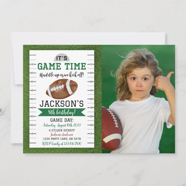 Football Birthday Photo Invitation White (Front)