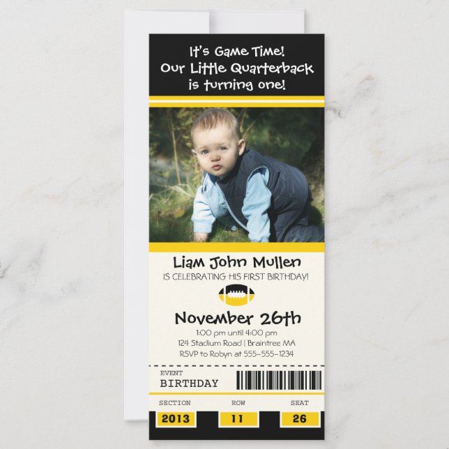 Football Birthday Ticket Invitation (Front)