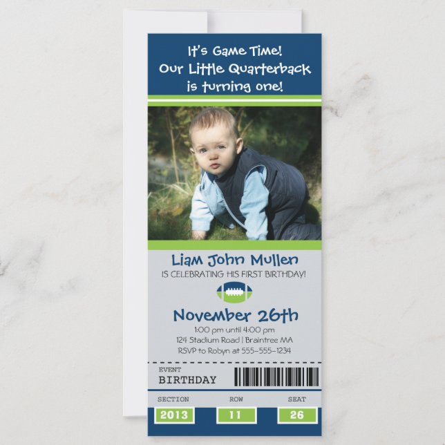 Football Birthday Ticket Invitation (Front)
