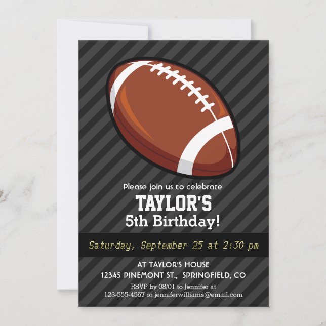 Football; Black & Dark Grey Stripes Invitation (Front)