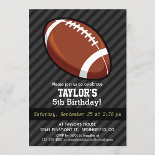 Football; Black & Dark Grey Stripes Invitation