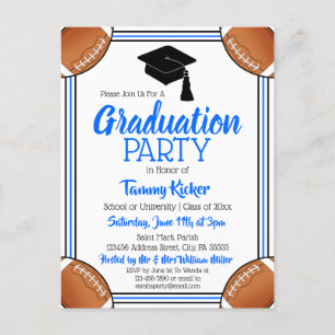 Football Blue & Black Graduation Party Invitation Postcard
