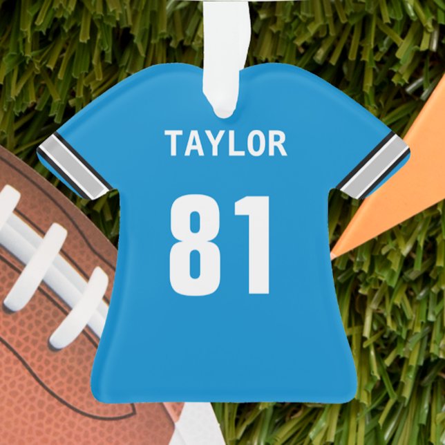 Football Blue Silver & Black Jersey Personalised Ornament (Creator Uploaded)