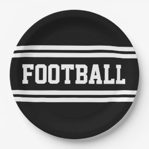 FOOTBALL Bold Athletic Black White Racing Stripes Paper Plate