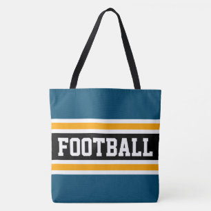FOOTBALL Bold Athletic Black Yellow Teal Stripes Tote Bag
