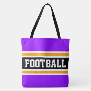 FOOTBALL Bold Athletic Bright Purple Black Stripes Tote Bag