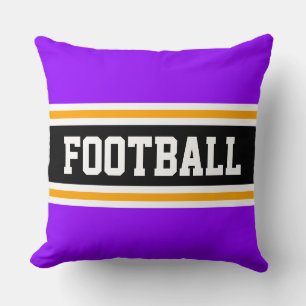 FOOTBALL Bold Bright Purple Black Athletic Stripes Cushion