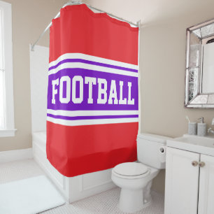FOOTBALL Bold Bright Purple White Racing Stripes Shower Curtain