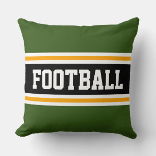 FOOTBALL Bold Forest Green Black Yellow Stripes Cushion