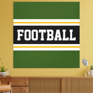 FOOTBALL Bold Green Black White Yellow Stripes Canvas Print