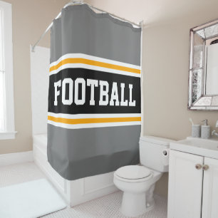 FOOTBALL Bold Grey Black Yellow Racing Stripes Shower Curtain