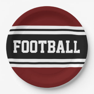 FOOTBALL Bold Red Black White Racing Stripes Paper Plate